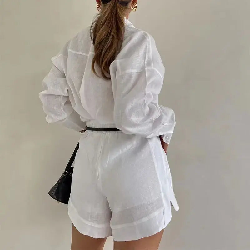 Women's 2-Piece Summer Set – Long Sleeve Shirt & Tailored Shorts