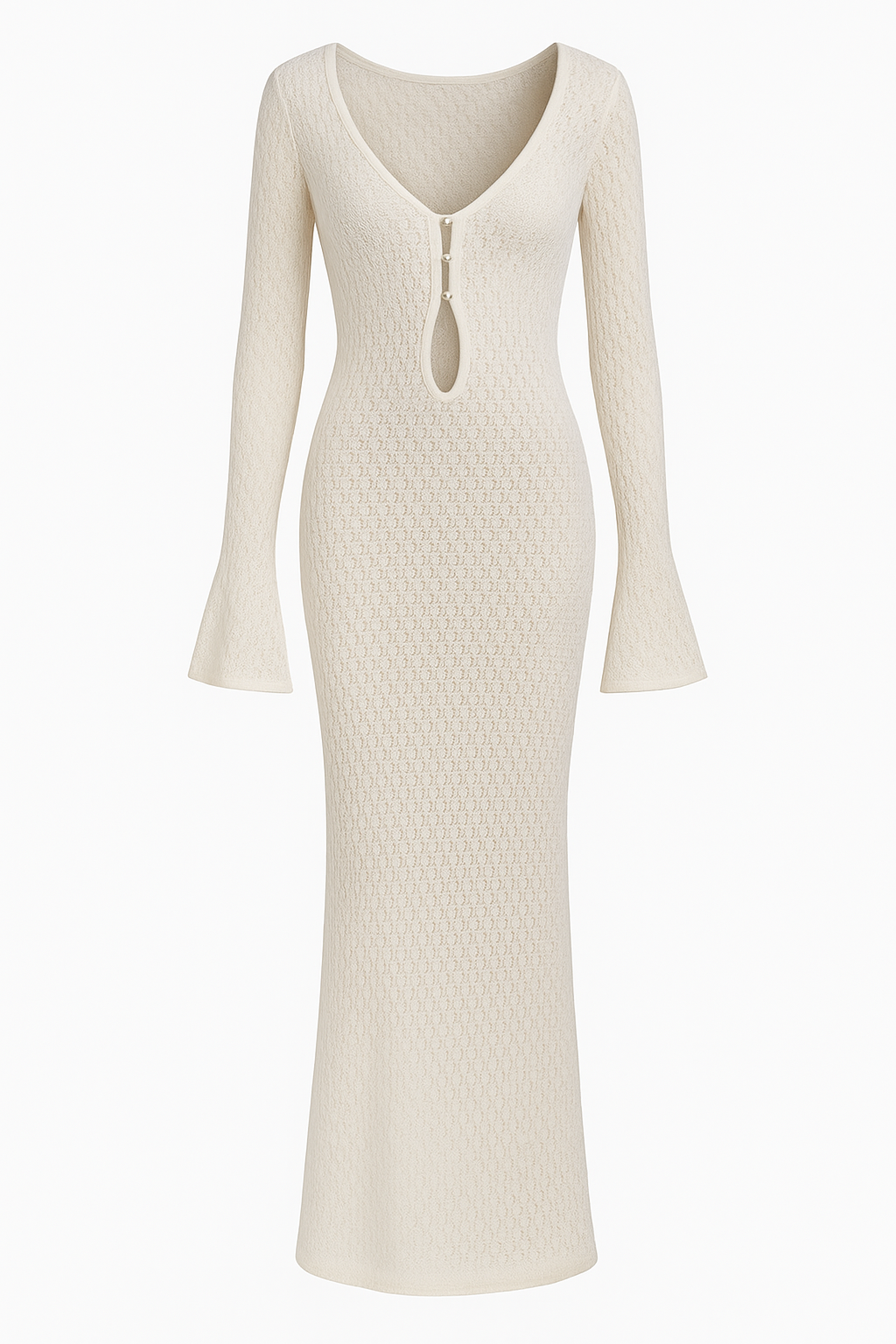 White Sheer Knit Beach Dress for Women | Elegant Backless Cover-Up with Deep V-Neck