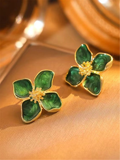 Hibiscus Flower Stud Earrings – Vintage French Style