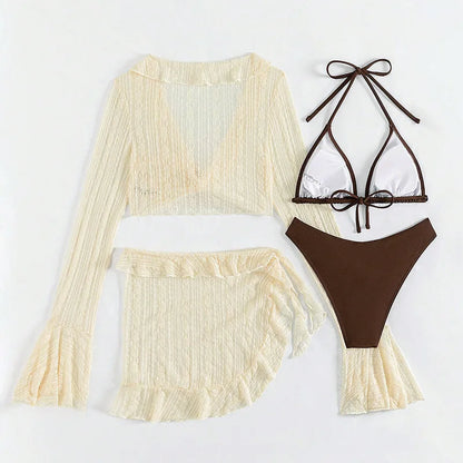 Four-Piece Swimwear Set – Elegant Beachwear with Refined Coverage