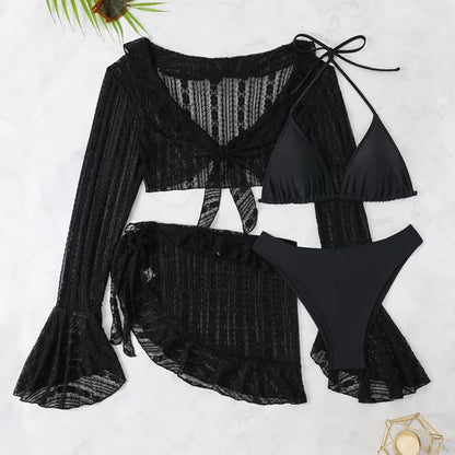 Four-Piece Swimwear Set – Elegant Beachwear with Refined Coverage