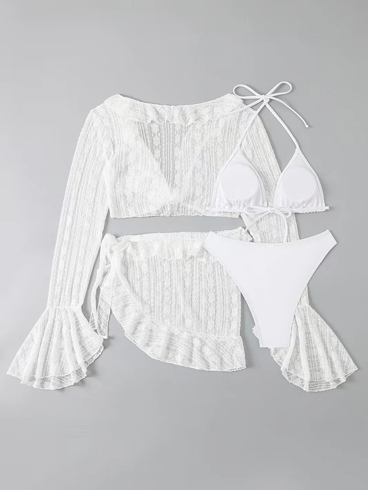 Four-Piece Swimwear Set – Elegant Beachwear with Refined Coverage