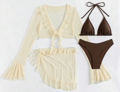 Four-Piece Swimwear Set – Elegant Beachwear with Refined Coverage