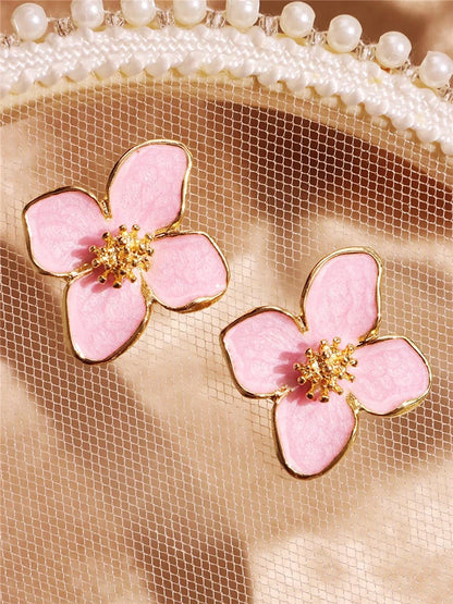 Hibiscus Flower Stud Earrings – Vintage French Style