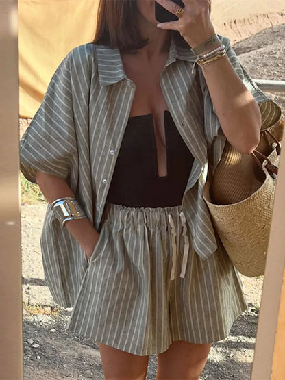 Refined Striped Shorts Set – Effortless Elegance in a Chic Silhouette