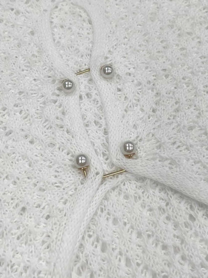 White Sheer Knit Beach Dress for Women | Elegant Backless Cover-Up with Deep V-Neck