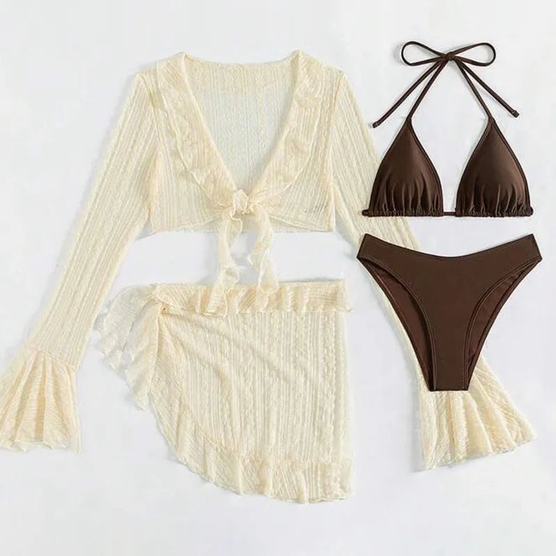 Four-Piece Swimwear Set – Elegant Beachwear with Refined Coverage