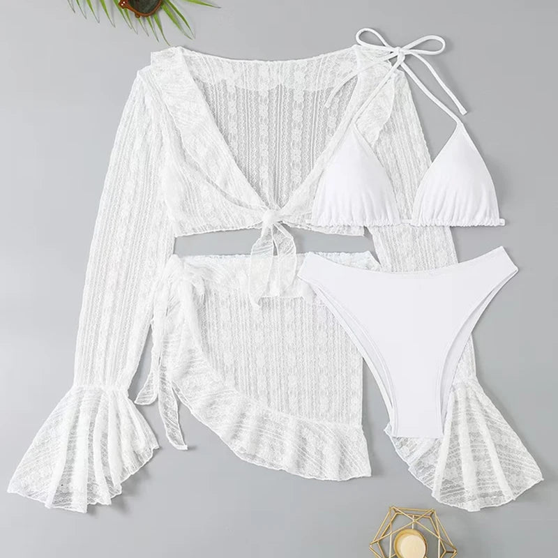 Four-Piece Swimwear Set – Elegant Beachwear with Refined Coverage