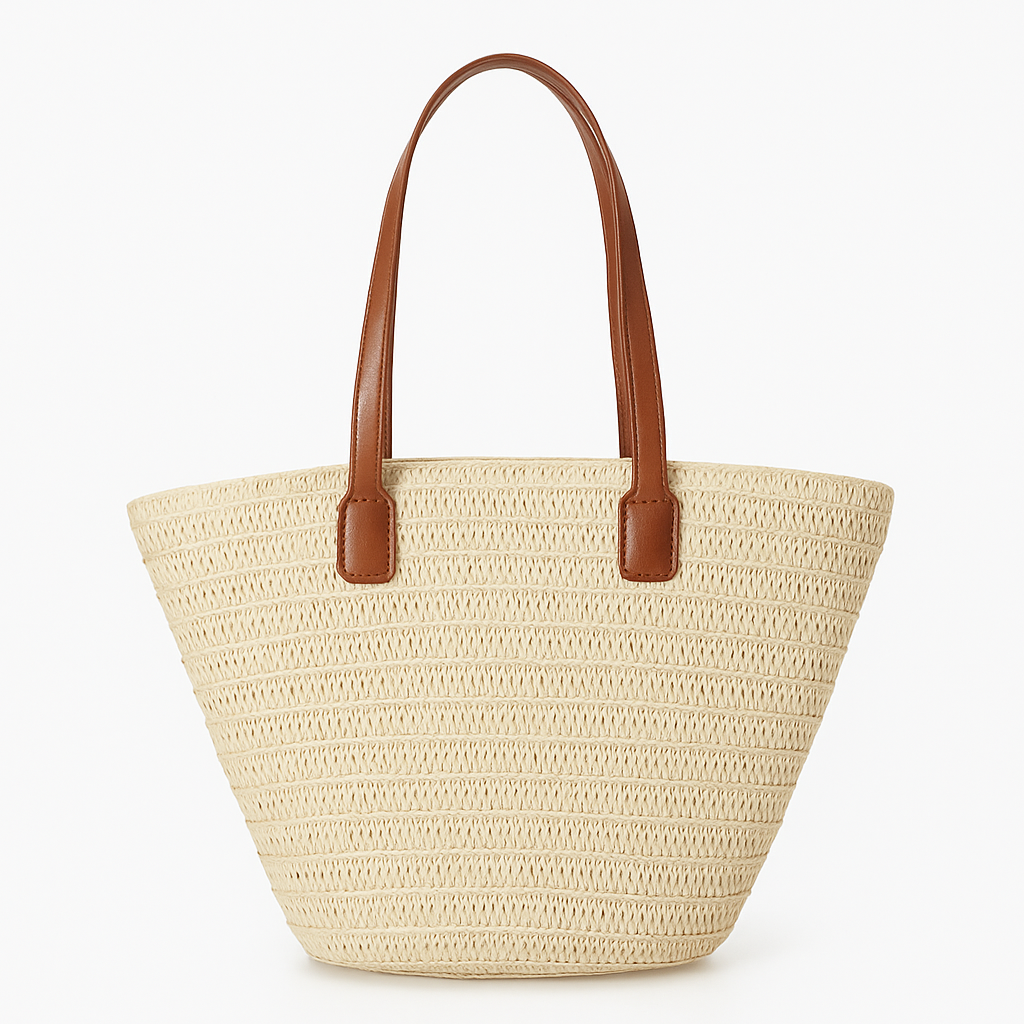 Luxury Straw Woven Tote – Elegant & Spacious Summer Handbag