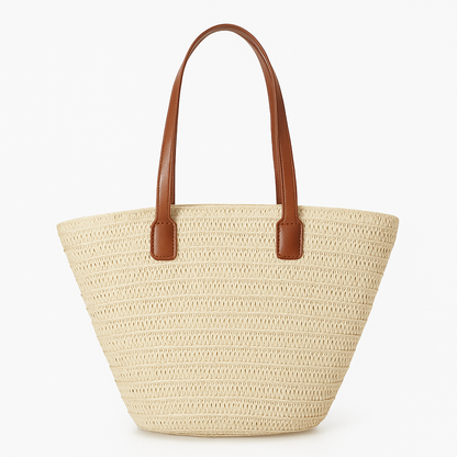 Luxury Straw Woven Tote – Elegant & Spacious Summer Handbag