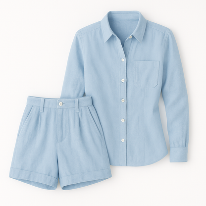 Women's 2-Piece Summer Set – Long Sleeve Shirt & Tailored Shorts
