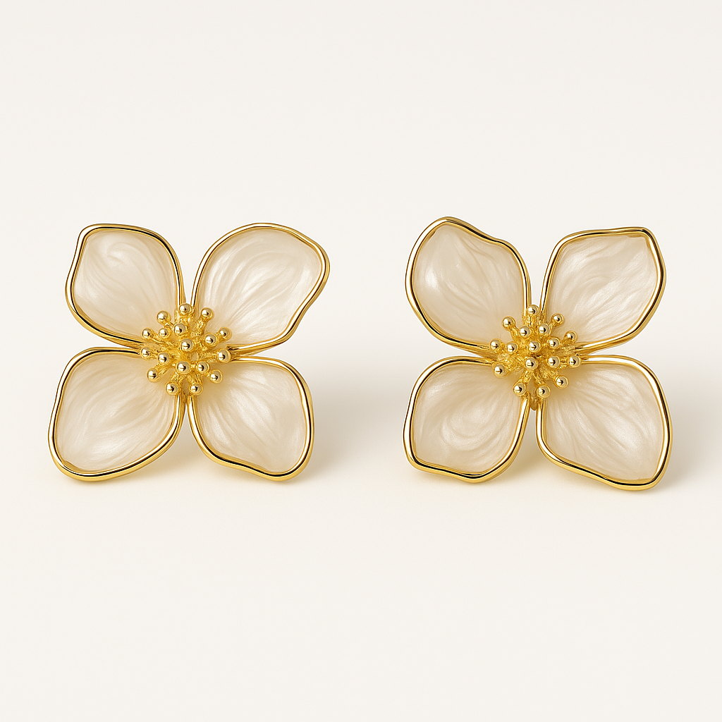 Hibiscus Flower Stud Earrings – Vintage French Style