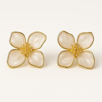 Hibiscus Flower Stud Earrings – Vintage French Style