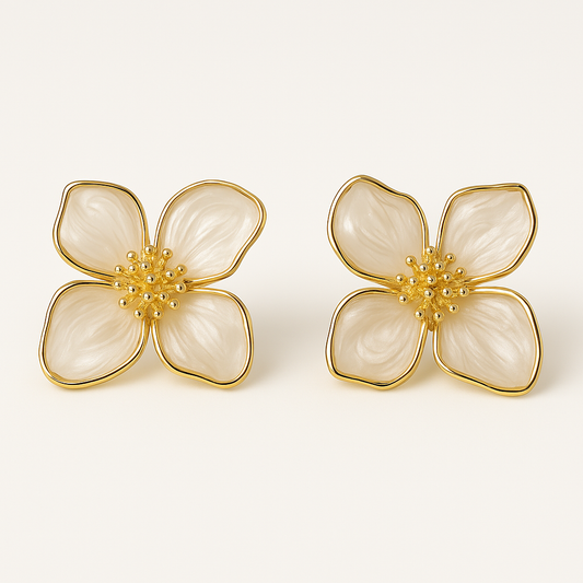 Hibiscus Flower Stud Earrings – Vintage French Style